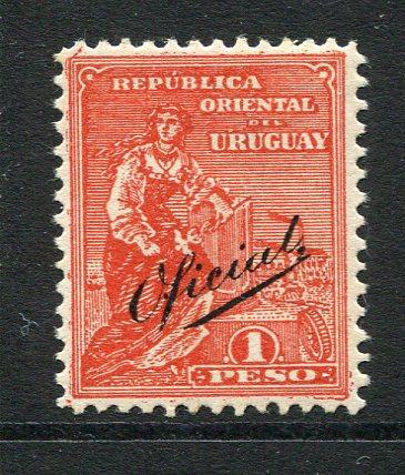 URUGUAY - 1915 - OFFICIAL ISSUE: 1p vermilion 'Train' issue with 'OFICIAL' overprint, a fine mint copy. (SG O346)  (URU/17495)
