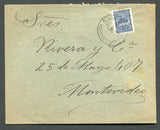 URUGUAY - 1906 - CANCELLATION: Cover franked with single 1906 5c deep blue (SG 268) tied by VERGARA cds. Addressed to MONTEVIDEO with feint arrival cds on reverse.  (URU/17564)