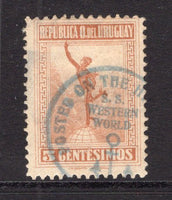 URUGUAY - 1922 - CANCELLATION & MARITIME: 5c yellow brown used with fine strike of undated POSTED ON THE HIGH SEAS S.S. WESTERN WORLD 'Anchor' cancel in blue. Very attractive. (SG 413)  (URU/24011)