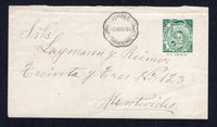 URUGUAY - 1886 - CANCELLATION: 5c green postal stationery envelope (H&G B10c) used with fine TACUAREMBO cds dated 2 AUG 1886. Addressed to MONTEVIDEO with arrival mark on reverse.  (URU/26885)
