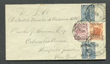 URUGUAY - 1898 - CONSULAR MAIL & FRANKING: Cover with oval 'UNITED STATES CONSULATE MONTEVIDEO' handstamp in magenta on reverse franked with 1897 1c slate blue, 2c purple & 7c orange and 1898 ½c on 1c deep blue (SG 183/184, 186 & 209) tied by MONTEVIDEO cds's. Addressed to USA with transit & arrival marks on reverse.  (URU/26888)
