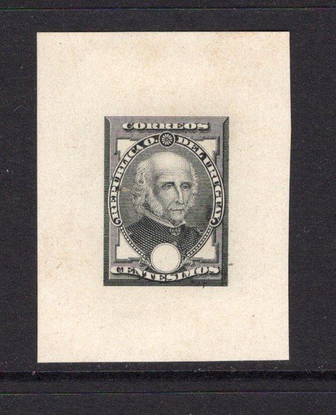URUGUAY - 1895 - PROOF: 'General Artigas' UNISSUED Die Proof in black with value tablet blank on paper by the 'South American Banknote Co.'. Fine & Scarce.  (URU/3480)