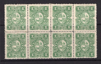 URUGUAY - 1883 - MULTIPLE: 1c green 'Litho' issue perf 12 a fine mint block of eight. Some perf separation but scarce multiple. (SG 66b)  (URU/3564)