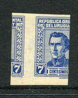 URUGUAY - 1940 - VARIETY: 7c blue 'Artigas' issue with 'Imprenta Nacional' imprint at bottom right, a fine IMPERF copy with variety PRINTED ON BOTH SIDES. (SG 843a)  (URU/3596)