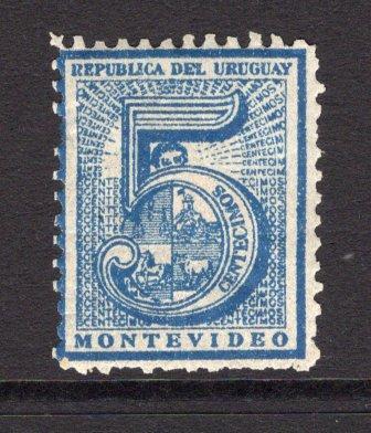 URUGUAY - 1866 - NUMERAL ISSUE: 5c deep blue 'Numeral' issue on pelure paper, 'Montevideo' Printing, perf 12, a fine mint copy with full O.G. (SG 38d)  (URU/36757)