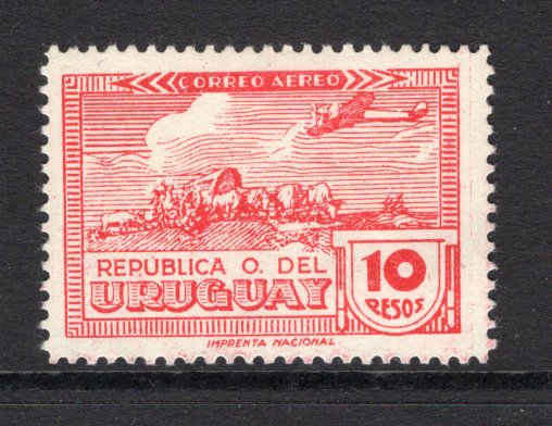 URUGUAY - 1939 - AIRMAILS: 10p rose carmine 'La Carreta' airmail issue, the top value fine mint. (SG 829)  (URU/38049)