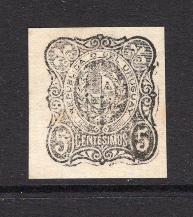 URUGUAY - 1876 - ESSAY: 5c black on white laid paper WELKER ESSAY stamp, a very fine imperf copy, ungummed with four margins.  (URU/38399)