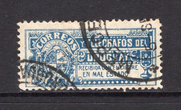 URUGUAY - 1902 - TELEGRAPH SEAL: Blue rectangular 'Telegraph Seal' on thin paper inscribed 'Correos y Telegrafos del Uruguay' fine used with part MERCEDES cds. (Ciardi #COT1a)  (URU/39375)