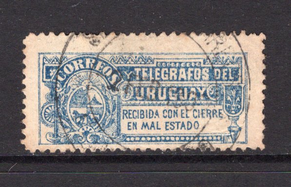 URUGUAY - 1902 - TELEGRAPH SEAL: Blue rectangular 'Telegraph Seal' inscribed 'Correos y Telegrafos del Uruguay' fine used with cds cancel. (Ciardi #COT2)  (URU/39376)