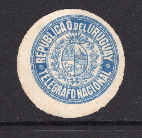 URUGUAY - 1900 - TELEGRAPH SEAL: Light blue circular 'Telegraph Seal' inscribed 'Telegrafo Nacional' a good looking unused example. Thinned on reverse. (Ciardi #COT3a)  (URU/39377)
