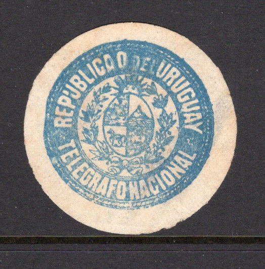 URUGUAY - 1900 - TELEGRAPH SEAL: Light blue circular 'Telegraph Seal', worn impression, inscribed 'Telegrafo Nacional' a good looking unused example. Thinned on reverse. (Ciardi #COT3c)  (URU/39378)