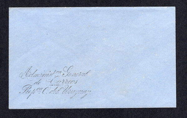 URUGUAY - 1880 - OFFICIAL STATIONERY: Plain blue envelope made of laid paper with three line 'ADMINISTON GENERAL DE CORREOS REPCA O. DEL URUGUAY' official 'Script' handstamp in black in bottom left hand corner. Produced as official stationery for use by the Postal department. Unused.  (URU/40649)