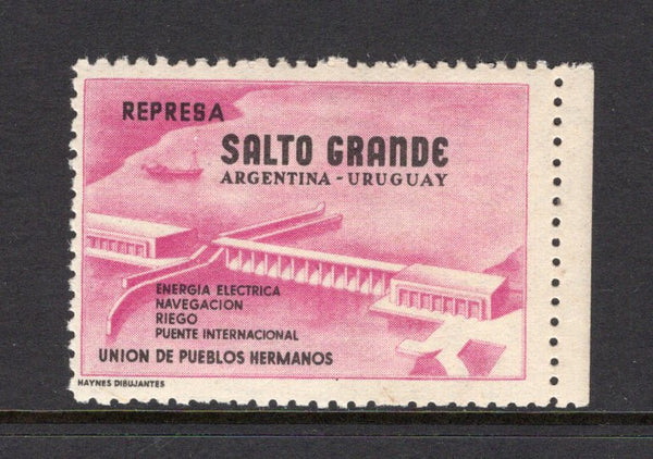 URUGUAY - 1974 - CINDERELLA: Circa 1974. Purple & black label inscribed 'Represa Salto Grande - Union de Pueblos Hermanos' showing the repaired Salto hydro-electric dam. A fine mint copy. Very attractive.  (URU/41108)