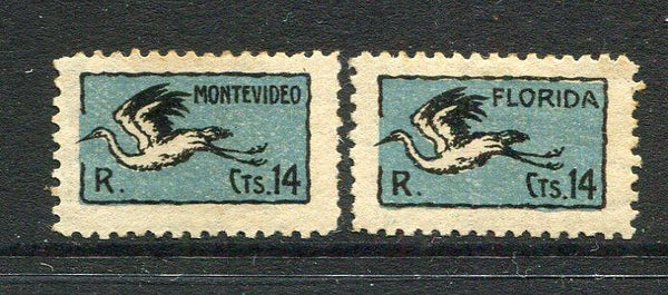 URUGUAY - 1925 - AIRMAILS: 14c black & blue 'White Necked Heron' issue the pair inscribed FLORIDA & MONTEVIDEO fine mint. Underrated issue in mint condition. (SG 472/473)  (URU/4281)