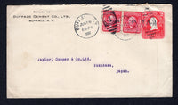 UNITED STATES OF AMERICA - 1907 - DESTINATION: 2c carmine on white postal stationery envelope (H&G B364) used with added pair 1902 2c carmine (SG 307) tied by BUFFALO, N.Y. cds's dated JUN 18 1907. Addressed to YOKOHAMA, JAPAN with arrival cds on reverse.  (USA/38566)
