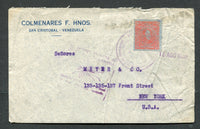 VENEZUELA - 1937 - ANTI MALARIA CACHET: Cover franked with 1932 1b 80c bright ultramarine 'Banknote' paper AIR issue (SG 436) tied by LAGUNILLAS (ZULIA) cds. Addressed to USA with two partial strikes of boxed 'EL ZANCUDO TRASMITE EL PALUDISMO EXTERMINELO Secunde al Gobierno Nacional en esta patriotica campana' illustrated Mosquito Eradication cachet in purple on front & reverse with MARACAIBO transit cds also on front. Uncommon.  (VEN/10965)