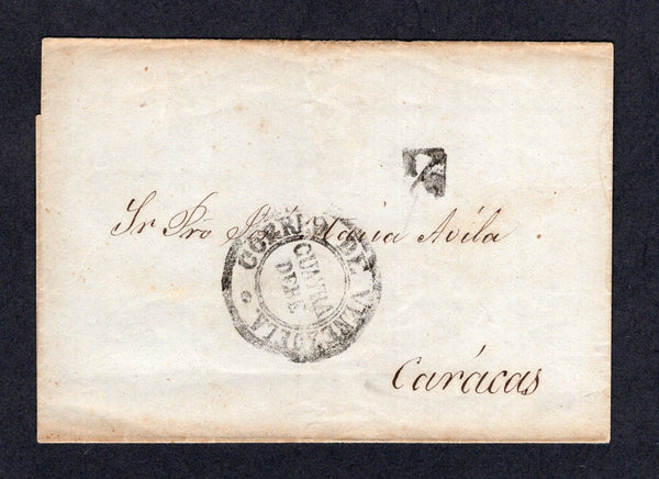 VENEZUELA - 1857 - PRESTAMP: Folded letter from LA GUAIRA to CARACAS with good strike of undated circular CORREO DE VENEZUELA GUAYRA DEBE marking in black with small '2' rate marking alongside.  (VEN/17567)