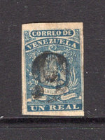 VENEZUELA - 1859 - CLASSIC ISSUES: 1r blue 'Fine Impression' a fine four margin copy used with light '6' numeral cancel. (SG 2)  (VEN/2065)