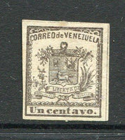 VENEZUELA - 1862 - CLASSIC ISSUES: 1c sepia 'Newspaper' ARMS issue, a fine unused four margin copy. (SG 15)  (VEN/23371)