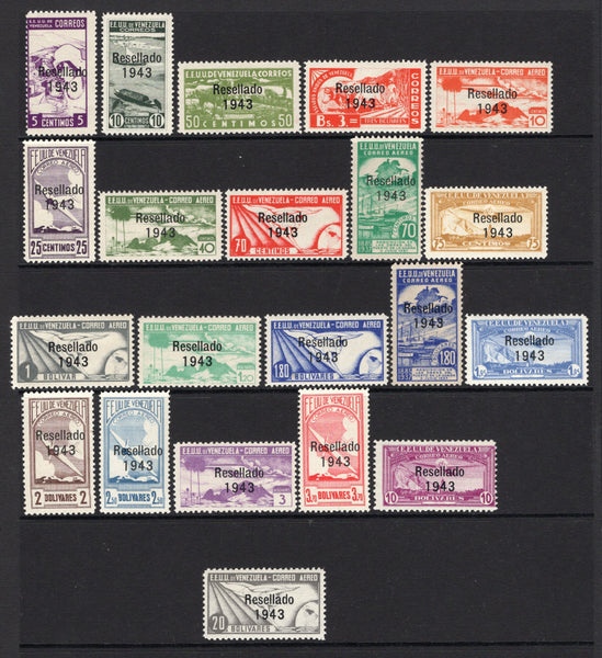 VENEZUELA - 1943 - DEFINITIVE ISSUE: 'Resellado 1943' overprint issue, the set of twenty one fine mint. (SG 658/678)  (VEN/24707)