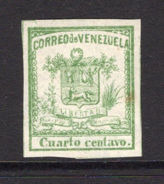 VENEZUELA - 1862 - CLASSIC ISSUES: ¼c green 'Newspaper' ARMS issue, a fine mint four margin copy. (SG 13)  (VEN/24806)