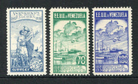 VENEZUELA - 1937 - UNISSUED: 25c pale blue, 70c emerald and 1b 80c dark ultramarine 'Acquisition of La Guaira Harbour' issue inscribed 'NACIONALIZACION' in error (the issued stamps are inscribed 'Adquisicion'). The set of three fine mint. Very scarce. (See note after SG 489)  (VEN/25721)