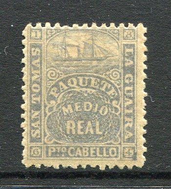 VENEZUELA - 1864 - LA GUAIRA LOCAL ISSUES: ½r bluish grey LA GUAIRA 'Ship' issue for use in St. Thomas, perf 13, a fine mint copy. (SG 15)  (VEN/25734)