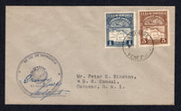 VENEZUELA - 1930 - FIRST FLIGHT: Cover franked with 1930 5c brown and 1b slate blue AIR issue (SG 395 & 401) tied by LA GUAIRA cds dated 5 DEC 1930. Flown on the LA GUAIRA - WILLEMSTAD flight with large LA GUAIRA 'Arms' cachet at left with manuscript 'Primer Vuelo'. Addressed to CURACAO with arrival cds of the next day on reverse. (Muller #52)  (VEN/26914)