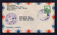 VENEZUELA - 1948 - CANCELLATION & PETROLEUM PRODUCTION: Airmail cover with typed 'R.M. Rivera, Caribbean Pet Co. Mene Grande, Edo Zulia, Venezuela' return address at top left franked with 1947 25c dull green (SG 757) tied by undated MENE GRANDE cds with second strike alongside with handstruck 'APR 1 1948' datestamp. Addressed to USA with MARACAIBO transit mark on reverse. Mene Grande was the P.O. for the workers at the Petroleum Plant.  (VEN/31022)