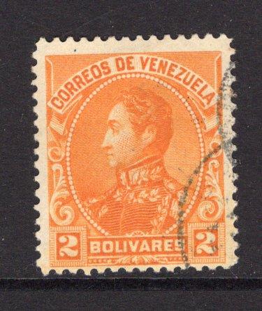 VENEZUELA - 1899 - DEFINITIVES: 2b orange yellow 'Bolivar' issue a fine cds used copy. A rare stamp. 2021 Pedro Meri certificate accompanies. (SG 185)  (VEN/31049)