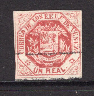 VENEZUELA - 1873 - CLASSIC ISSUES: 1r dull vermilion with 'Estampillas de correo - Contrasena' overprint (Fourth Rasco printing). A fine mint copy with gum, margins tight to touching. (SG 82)  (VEN/31479)