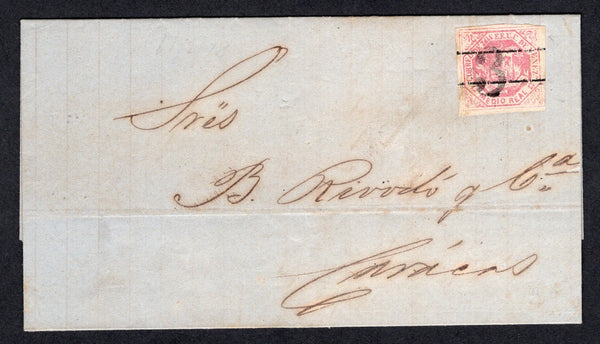 VENEZUELA - 1878 - CLASSIC ISSUES: Complete folded letter from LA VICTORIA, datelined 'La Victoria Febrero 17 de 1878 franked with 1873 ½r rose pink with 'Estampillas de correo - Contrasena' overprint (SG 81, Fourth Rasco printing) cancelled by fine strike of '3' rate marking in black. Addressed to CARACAS. A fine cover.  (VEN/31711)