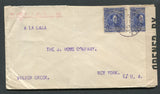 VENEZUELA - 1918 - CANCELLATION: Censored cover franked with pair 1915 25c bright blue (SG 367) tied by TARIBA cds dated JUL 1918. Addressed to USA, censored on arrival with 'OPENED BY CENSOR No. 242' censor strip and circular cachet in purple.  (VEN/32068)