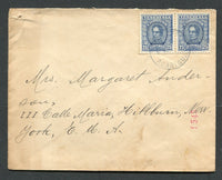VENEZUELA - 1913 - CANCELLATION: Cover franked with pair 1911 25c deep blue & blue (SG 337) tied by good strike of ACARIGUA cds. Addressed to USA.  (VEN/32942)