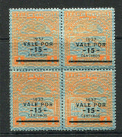 VENEZUELA - 1937 - MULTIPLE: 15c on 4b orange '1937 VALE POR 15 CENTIMOS' overprint issue, a fine mint block of four. (SG 457)  (VEN/34192)