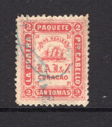 VENEZUELA - 1868 - LA GUAIRA LOCAL ISSUES: 2r red LA GUAIRA 'Ship' issue. perf 12½, a fine used copy with light oval cancel in blue. A scarce stamp. (SG 26)  (VEN/35682)