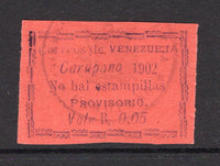 VENEZUELA - 1902 - CIVIL WAR ISSUES - CARUPANO: 5c purple on orange first CARUPANO 'Provisional' issue, a fine unused example with circular CARUPANO control handstamp. Light vertical crease. (SG 237)  (VEN/38406)