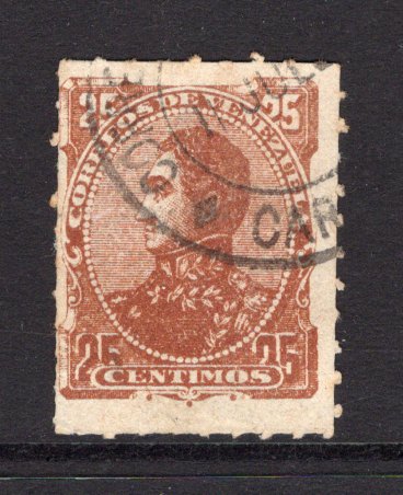 VENEZUELA - 1887 - LITHO ISSUE: 25c yellow brown LITHO issue rouletted 8, a fine cds used copy. Underrated issue. (SG 131)  (VEN/3866)