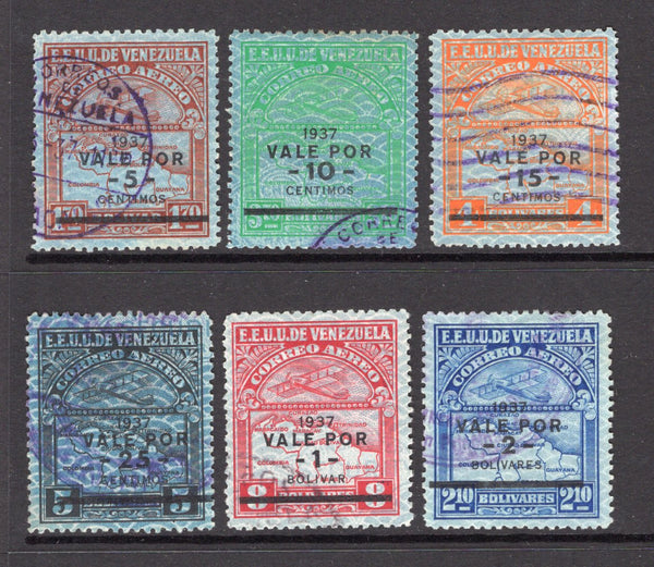 VENEZUELA - 1937 - AIRMAILS: 'Surcharge' AIR issue the set of six fine used. (SG 455/460)  (VEN/3898)