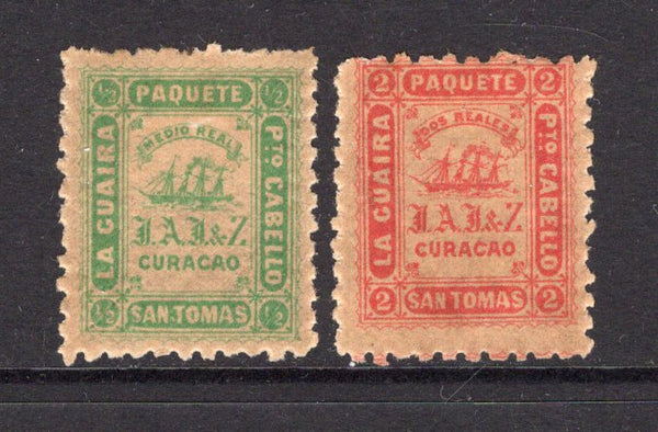 VENEZUELA - 1868 - LA GUAIRA LOCAL ISSUES: ½r green & 2r red LA GUAIRA 'Ship' issue with very brown gum, perf 10, the pair fine mint. (SG 27/28)  (VEN/39404)