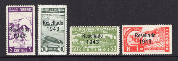 VENEZUELA - 1943 - DEFINITIVE ISSUE: 'Resellado 1943' overprint issue, the postage set of four fine unmounted mint. Very scarce in this quality. (SG 658/661)  (VEN/40188)