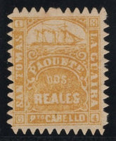 VENEZUELA - 1864 - LA GUAIRA LOCAL ISSUES: 2r orange yellow LA GUAIRA 'Ship' issue for use in Venezuela inscribed 'PAOUETE', zig-zag roulette 9 - 9½, a fine unused copy without gum. Very scarce. (SG 24)  (VEN/40388)