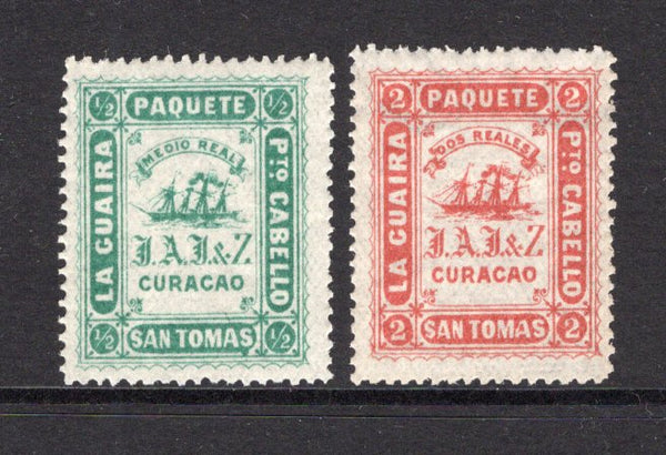 VENEZUELA - 1876 - LA GUAIRA LOCAL ISSUES: ½r green & 2r red LA GUAIRA 'Ship' issue REPRINT, perf 15, both fine mint copies. Uncommon.  (VEN/40586)