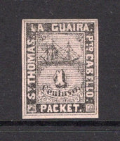 VENEZUELA - 1864 - LA GUAIRA LOCAL ISSUES: 1c black on rose LA GUAIRA 'Ship' issue, type A (lines behind value), a fine looking unused copy with four large margins. (SG 2)  (VEN/40587)