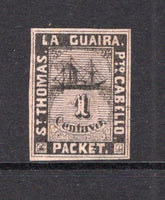 VENEZUELA - 1864 - LA GUAIRA LOCAL ISSUES: 1c black on rose LA GUAIRA 'Ship' issue, type B (three dots in figure of value), a fine looking unused copy with four good margins. (SG 6)  (VEN/40590)