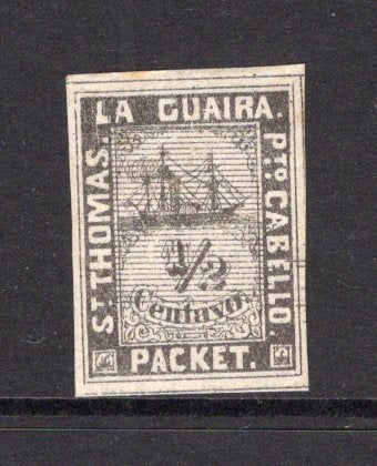 VENEZUELA - 1864 - LA GUAIRA LOCAL ISSUES: ½c black on yellowish grey LA GUAIRA 'Ship' issue, type C (lines across value), a fine unused copy, four good margins. (SG 7)  (VEN/40591)