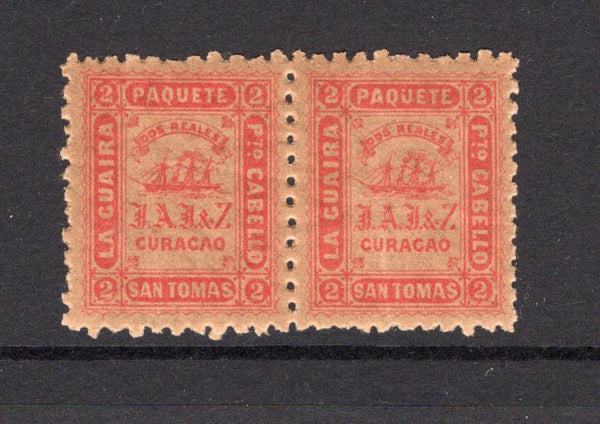VENEZUELA - 1868 - LA GUAIRA LOCAL ISSUES: 2r red LA GUAIRA 'Ship' issue. perf 10, with very brown gum, a fine mint pair. (SG 28)  (VEN/40607)