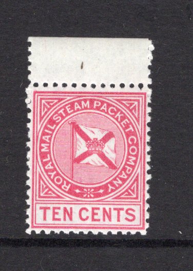 VENEZUELA - 1875 - ROYAL MAIL STEAM PACKET COMPANY: 10c rose carmine 'Royal Mail Steam Packet Company' LOCAL issue perf 12½, a fine unmounted mint top marginal copy with full O.G. Scarce. (Hurt & Williams #1)  (VEN/40609)