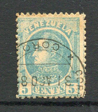 VENEZUELA - 1880 - FOREIGN MAIL ISSUE: 5c pale blue 'Foreign Mail' issue on thick paper, second printing, a fine used copy with CORO cds. (SG 107)  (VEN/6942)