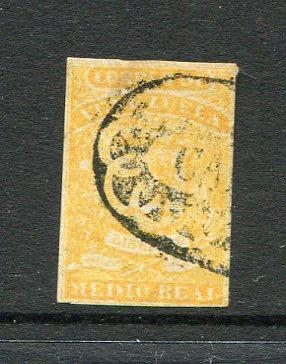 VENEZUELA - 1859 - CLASSIC ISSUES: ½r yellow 'First' issue, coarse impression a fine used four margin copy. (SG 6)  (VEN/7499)
